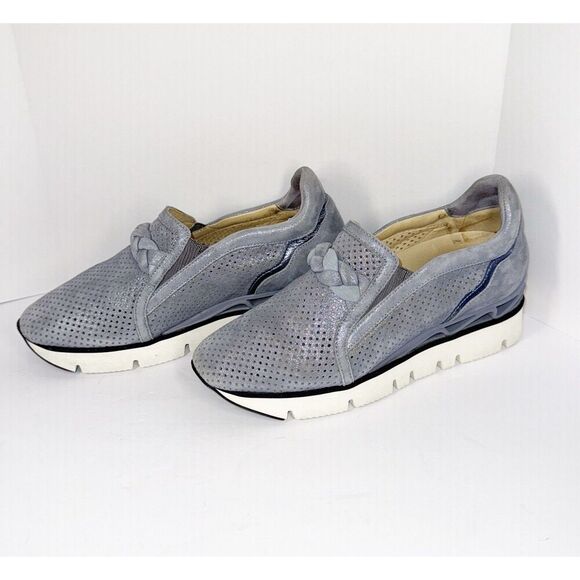 Softwaves Shoes - Softwaves Suede Platform Sneaker Loafer Dusty Blue Metallic Perforated 37/6.5
